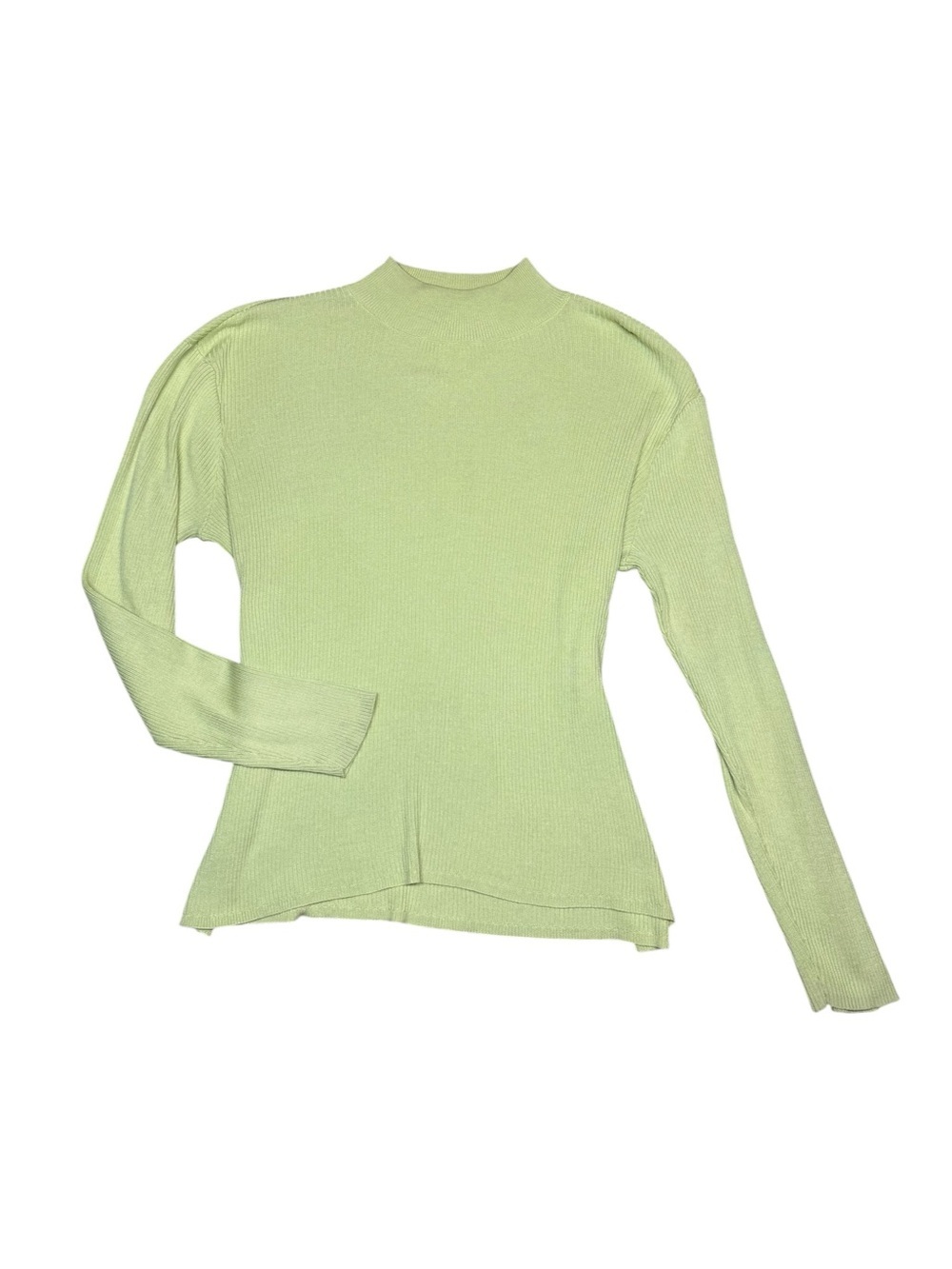 Coldwater Creek Chartreuse Silk Cotton Ribbed Mock Turtleneck Sweater Size XL